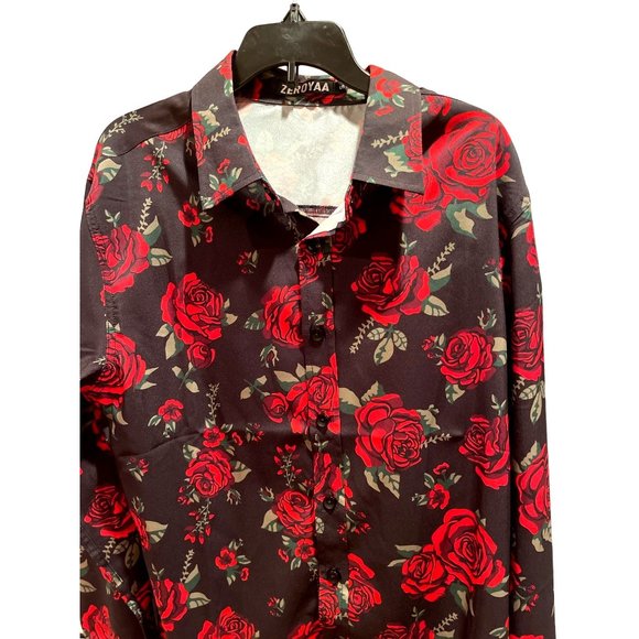 ZEROYAA Men's Button Down Black and Red Blouse Shirt Size S - Picture 3 of 5